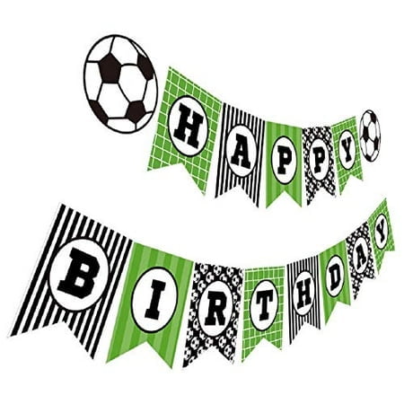 Soccer Birthday Banner, Soccer Theme Happy Bday Bunting Sign, Soccer Party Decoration