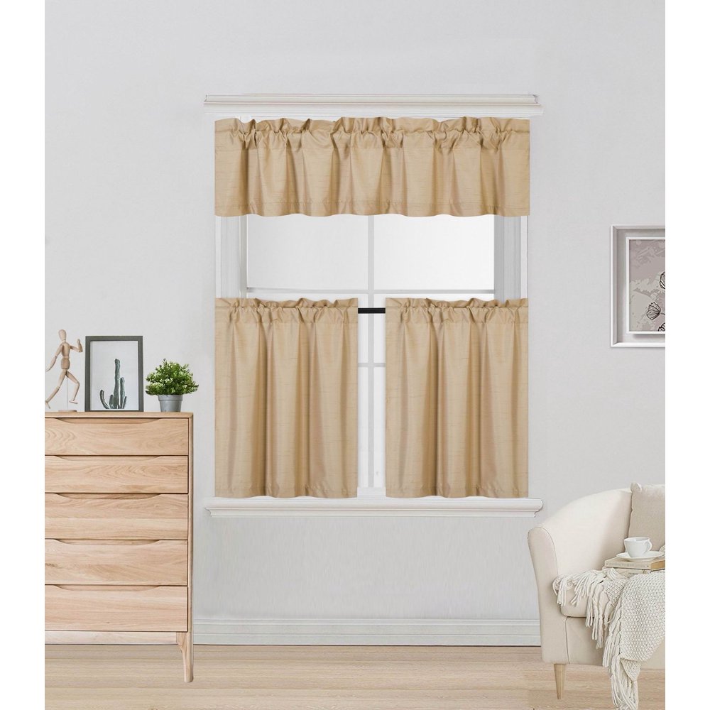LUXURY 3PC KITCHEN CURTAIN GOLD K4 COLOR CURTAIN VALANCE AND TERS 24