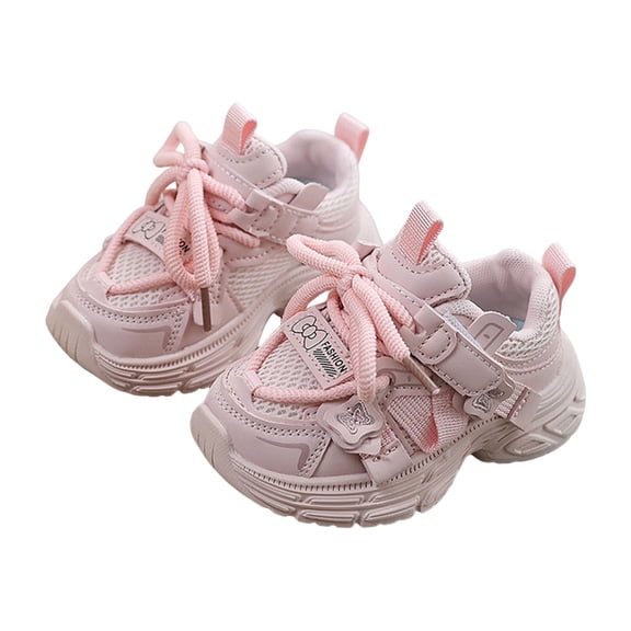 Kids Girls Shoes Slip on Platform Sneakers Solid Color Mesh Fashion Strappy Tennis Running Shoes Lace up Casual Walking Shoes Pink 8.5 Toddler