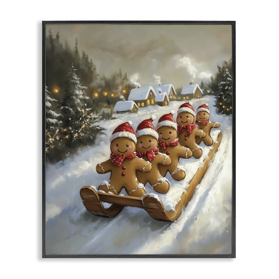 Stupell Industries Rustic Lodge Gingerbread Snow Day Sledding Black Framed Giclee Art, 11 x 14, by Arlington Prints