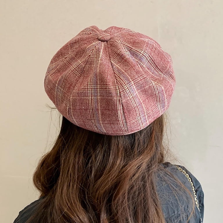 EnJoCho Ladies Casual Caps Vintage Women Winter Plaid Hat  display picture 2