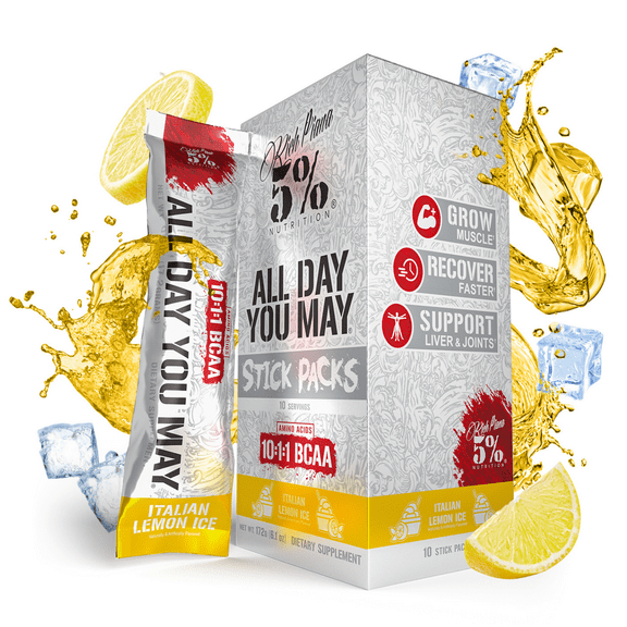 5% Nutrition Rich Piana AllDayYouMay Amino Acid Powder | 9g of Premium Intra & Post Workout Amino Acids for Hydration, Endurance, and Muscle Support (Italian Lemon Ice Flavor)