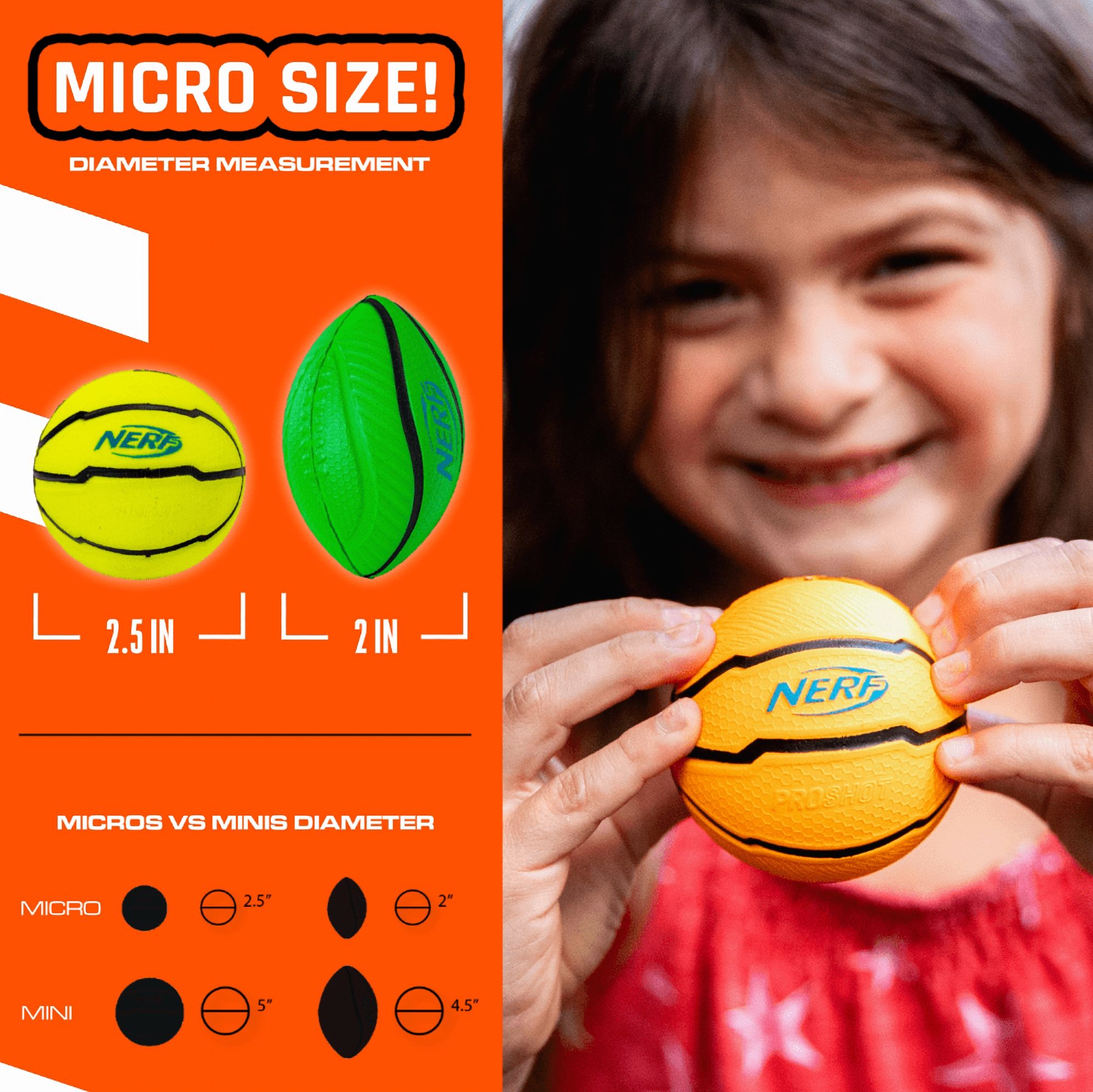 NERF Micro Foam Sports Ball - Assorted Football, Soccer Ball or Basketball - 1 Ball