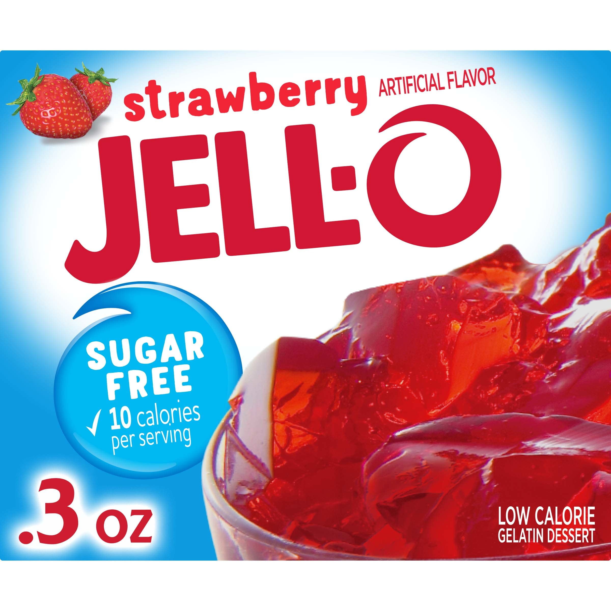 Jell-O Strawberry Sugar Free Gelatin Dessert Mix, 0.3 oz Box
