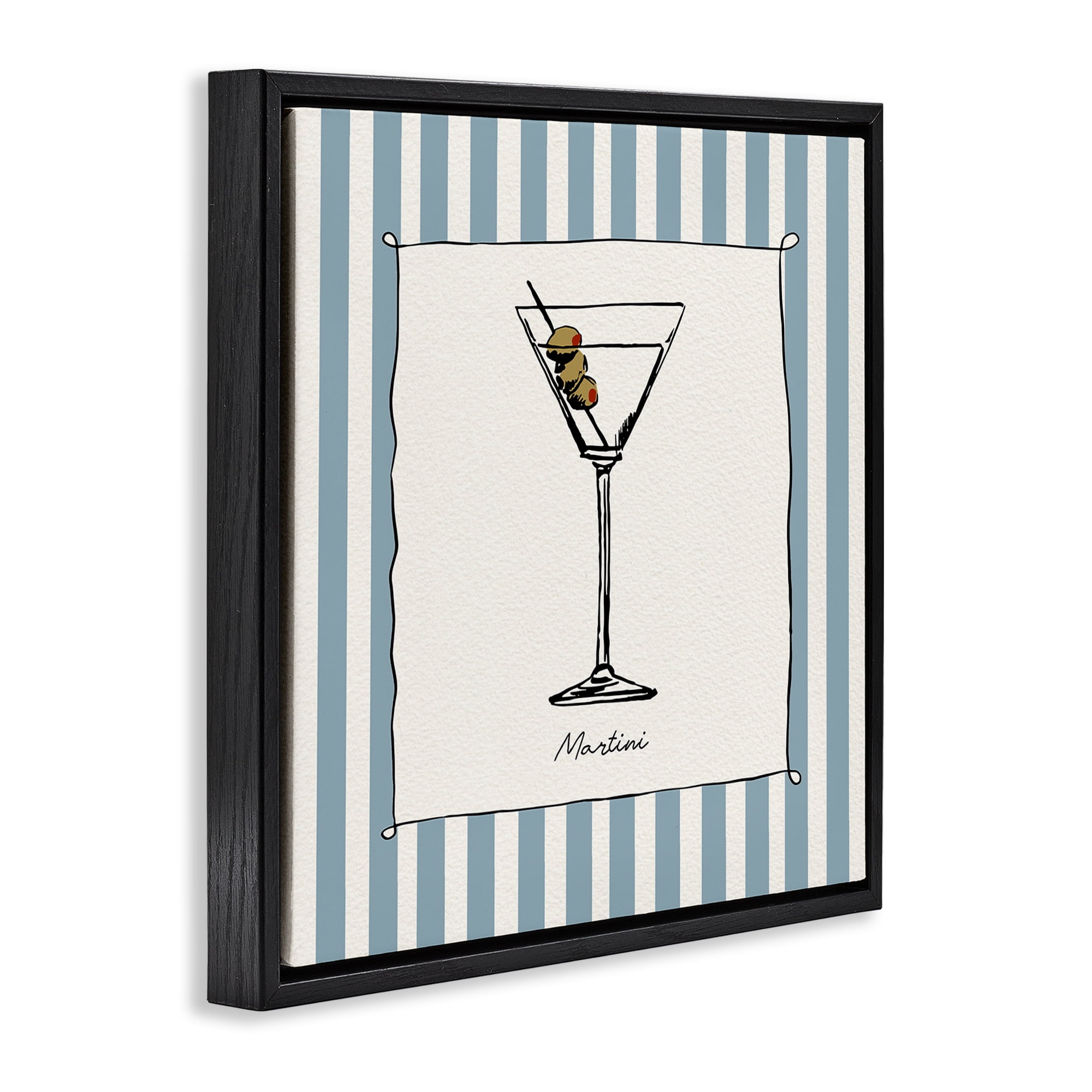 Stupell Industries Martini Summer Stripes Black Framed Floater Canvas Wall Art, design by Susan Jill
