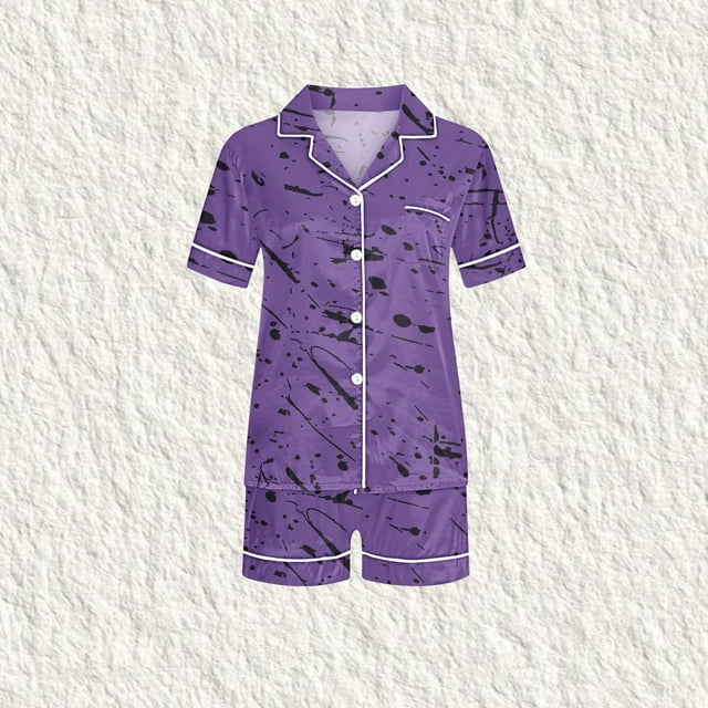 TopLLC Ensembles de Pyjama Enfants Décontracté Uni Col Rabattu Manches Courtes Blouse Mode Short Ensemble de Pyjama Fille Serveur