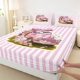 thumbnail image 4 of Erosebridal Cartoon Pink Car Queen Sheet Sets,Happy Easter Eggs Modern Geometric Lines Bed Set For Kids Girls 4pcs, 4 of 6