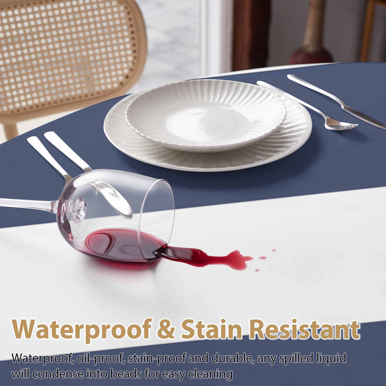 Round Tablecloth Coastal Nautical Striped Waterproof Oil Proof Polyester Table Cloth Cover Decor for Home Dining Outdoor,Patio,Parties, 60" Dia. Navy Blue White