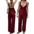 thumbnail image 3 of Women's Wide Leg Sets Deep Neck Camisole Tank Tops Matching 2 Piece Set Pants Outfit Top Wine Red S, 3 of 7