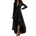 thumbnail image 2 of YMNXA Womens Dress Long Sleeve V Neck Solid Color Ruffles Pleated Detail Comfortable Stylish Dresses For Party And Formal Occasions,Black,L, 2 of 5