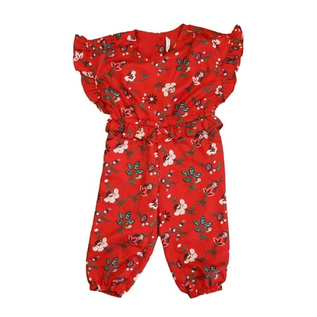 

Pre-owned Janie and Jack Girls Red Floral Romper size: 2T