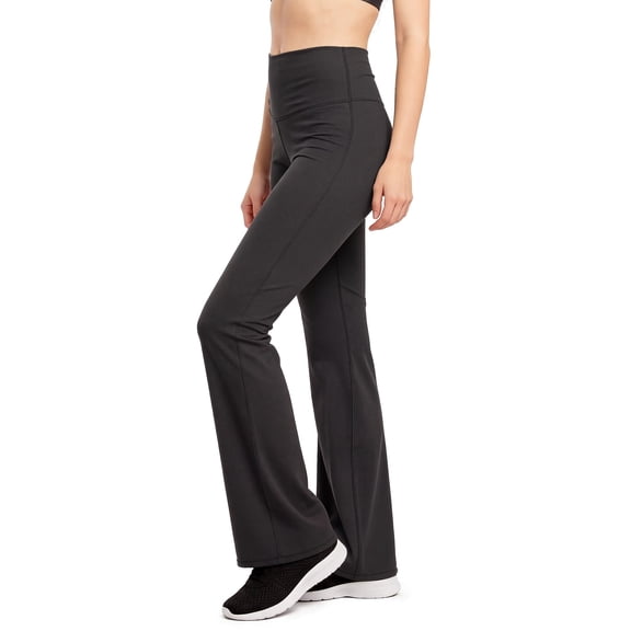 Sofra Women's High Waist Flare Leggings Yoga Pants with Stretch Fit L, Charcoal
