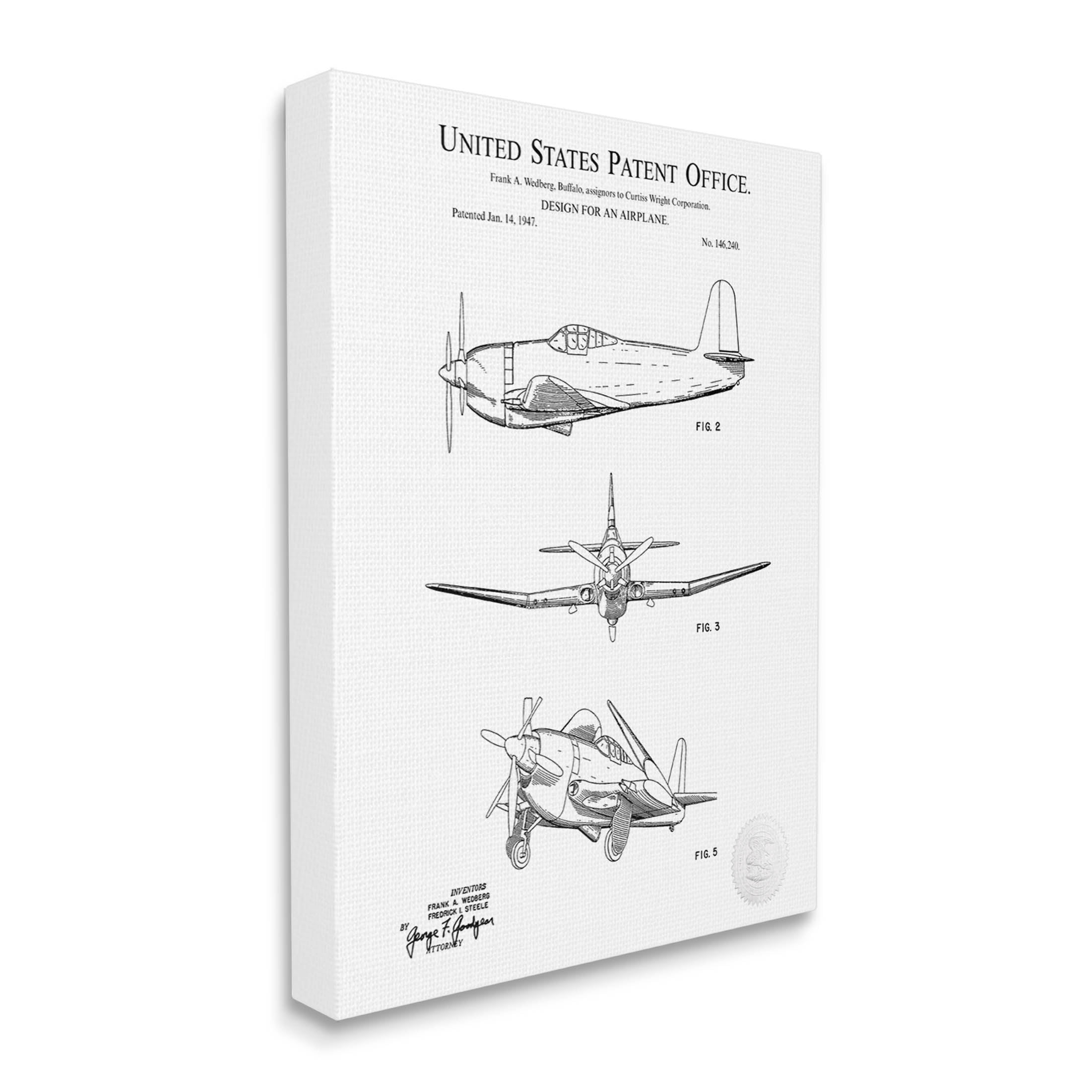 Stupell Industries Intricate Airplane Diagram Graphic Art Gallery Wrapped Canvas Print Wall Art, Design by Karl Hronek
