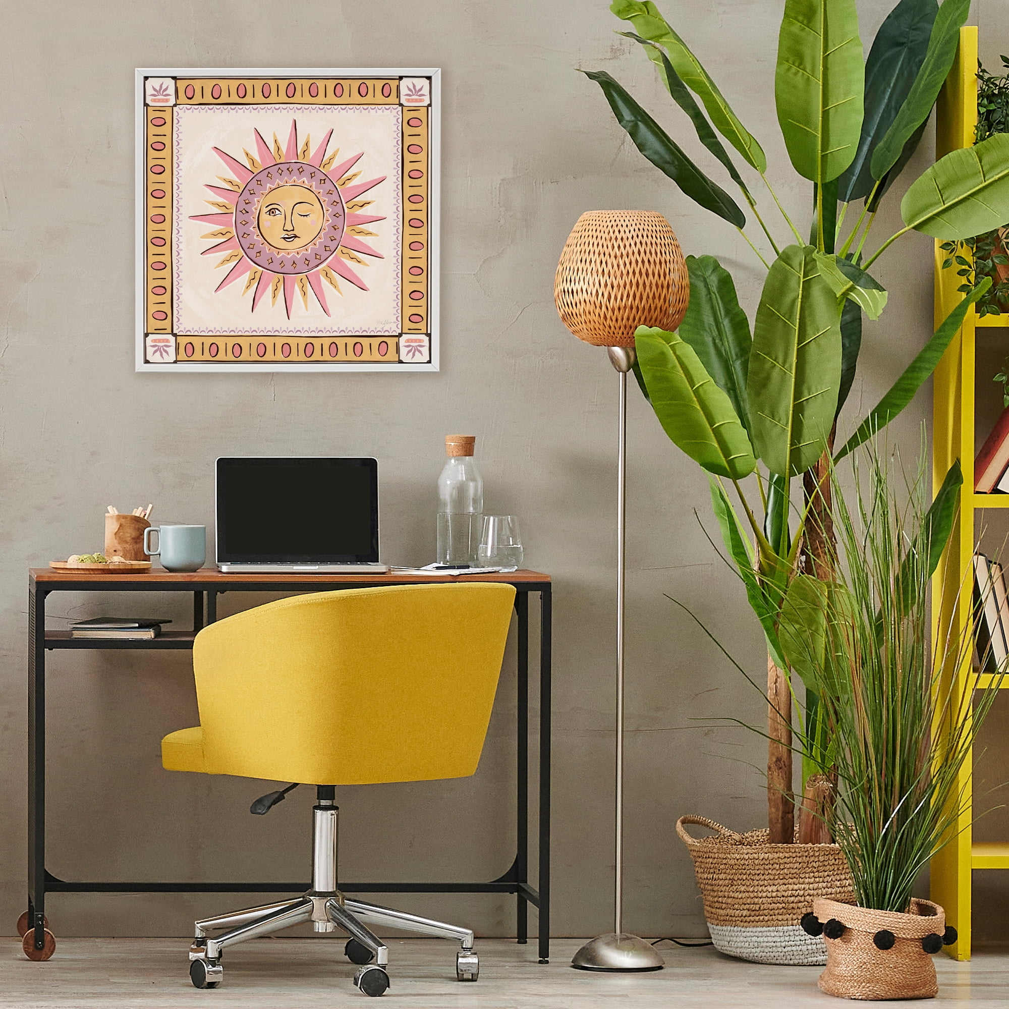 Stupell Industries Pastel Winking Sun with Border White Framed Giclee Art, design by Two If By Sea Studios