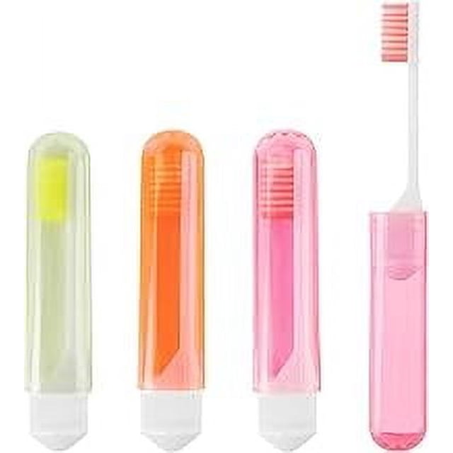 Travel Toothbrush,3PCS Travel Toothbrush Set,Mini Toothbrush Soft Portable Toothbrush Travel with Tooth Brush Cover Small Folding Toothbrush Individually Wrapped Home Travel Camping,Orange,Yellow,Pink