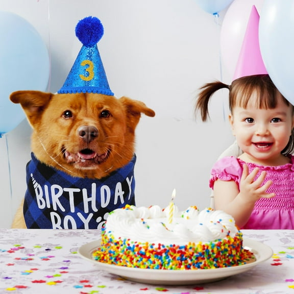 TINKSKY 1 Set Birthday Boy Bandana Dog Blue Fabric Dog Birthday Party Decorations Dog Bandanas Boy
