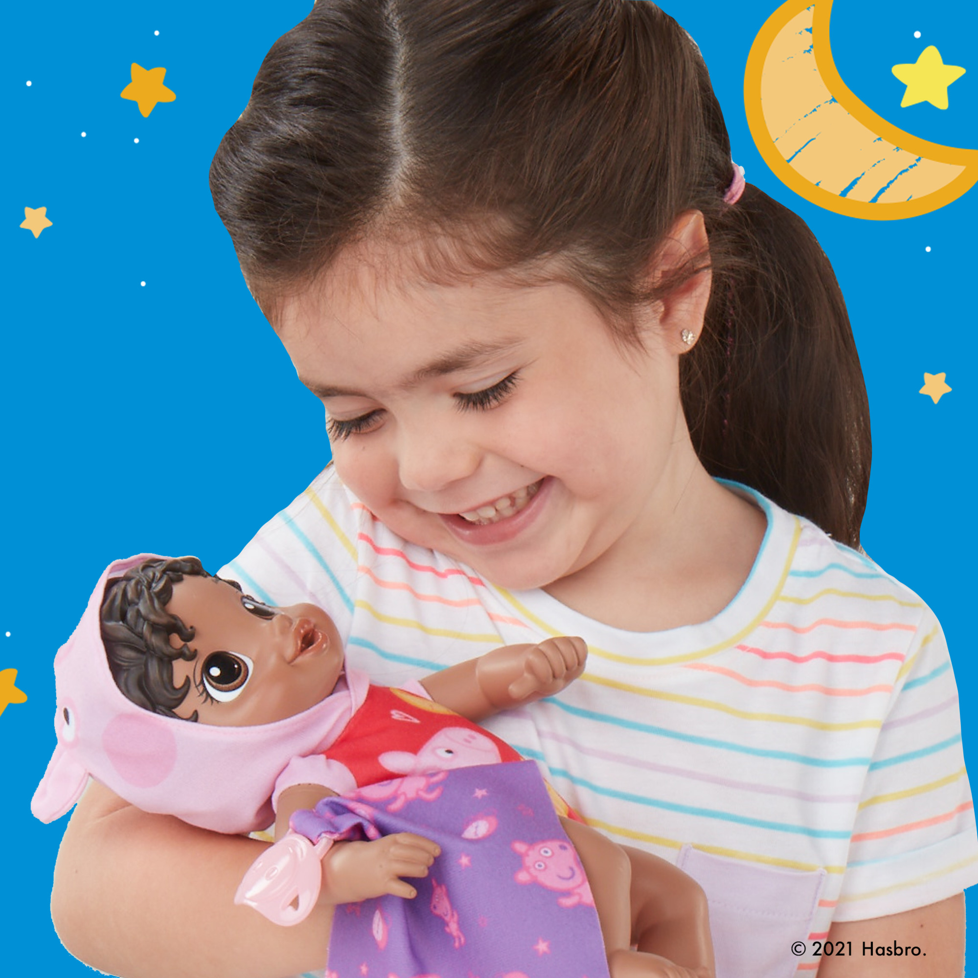 Baby Alive Goodnight Doll, Peppa Pig Toy, Soft, Kids 2 and Up, Black Hair, Only At Walmart - image 5 of 10