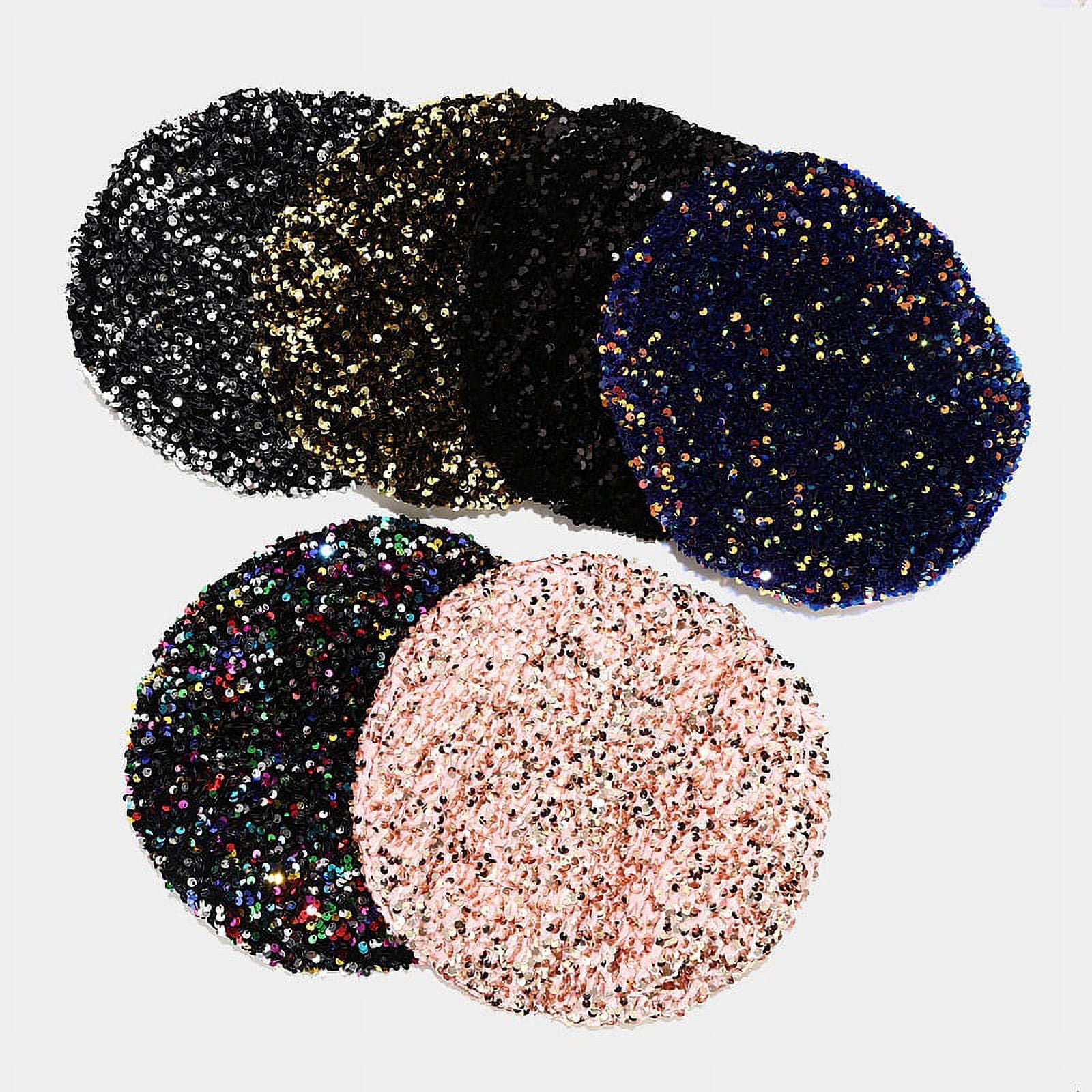 Women Girls Sparkly Sequin Beret Hat Fashion Fun Stretch 