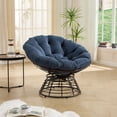 thumbnail image 4 of S-HOME Ergonomic Brown Frame Wicker Papasan Chair with Thick Cushion, 360 Degree Swivel for Living Room & Outdoors, Navy Blue, 4 of 14