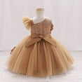 thumbnail image 4 of IDOPIP Toddler Flower Girl Dress Wedding Pageant Sparkle Sequin 3D Flowers Dress Asymmetric Shoulder Birthday Formal Tutu Dresses Party Gown 2-3 Years Coffee, 4 of 9