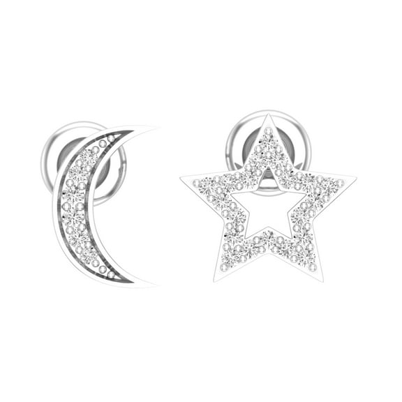 Dazzlingrock Collection Round Lab Grown White Diamond Moon & Star Screwback Stud Earrings for Women (0.14 ctw, Color H-I, Clarity SI2) in 925 Sterling Silver