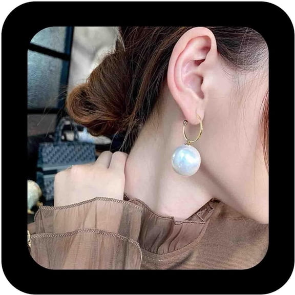 Bohemia Gold Round Pearl Hoop Earrings Large Pearl Dropo Dangle Earrings Pearls Wedding Bridal Earring Jewelry for Women