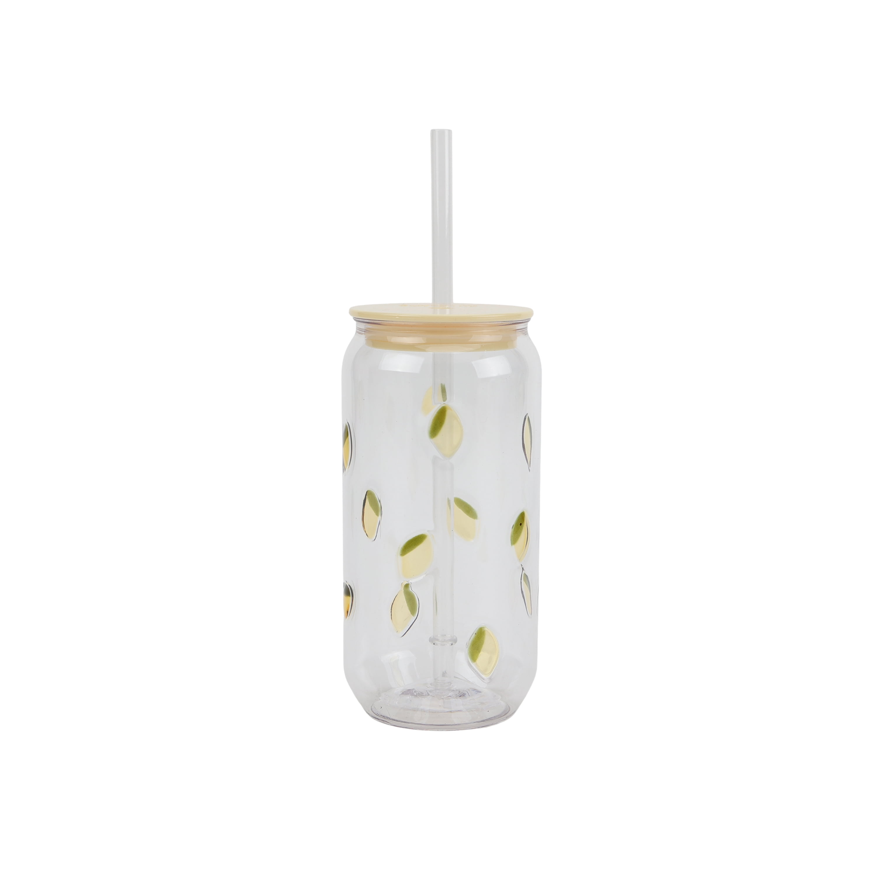 Just Feed Me by Jessie James Decker 4-Piece 18oz Embossed Lemon Can Sipper Tumbler with Straw Set