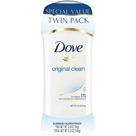 Dove Anti-Perspirant Deodorant Invisible Solid, Twin Pack, 2.6 oz each, Original Clean 2 ea (Pack of 4)