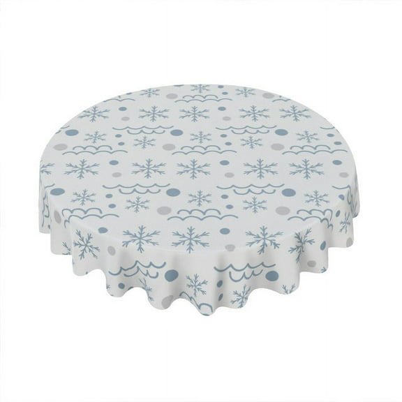 Eveokoki Round Holiday Tablecloth,Winter With Snowflakes Table Cloth, Waterproof Washable Polyester Table Cover for Christmas, Winter, Holiday, 60 Inch