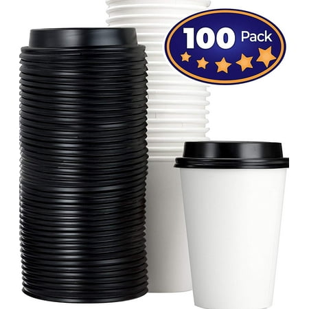 Restaurant Grade 12 Oz Paper Coffee Cups With Recyclable Dome Lids. 100 Pack By Avant Grub. Durable, BPA Free Disposable Cups For Serving Hot Drinks At Kiosks, Shops, Cafes, and Concession (Concession Stand Best Sellers)