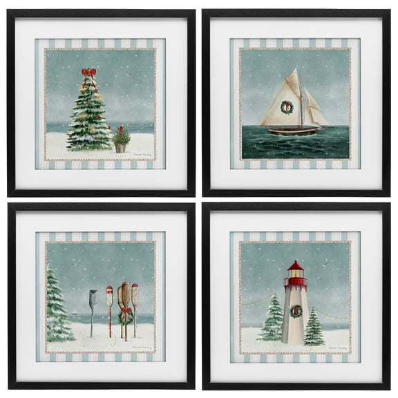 Stupell Industries Nautical Christmas Scenes 4 Piece Black Framed Print Under Glass Set design by Danielle Murray, 13 x 13