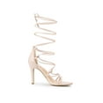 thumbnail image 3 of BLISSFUL STEP Women Strappy Straps Lace Up Stiletto Heel Sandals Beige 7.5, 3 of 8