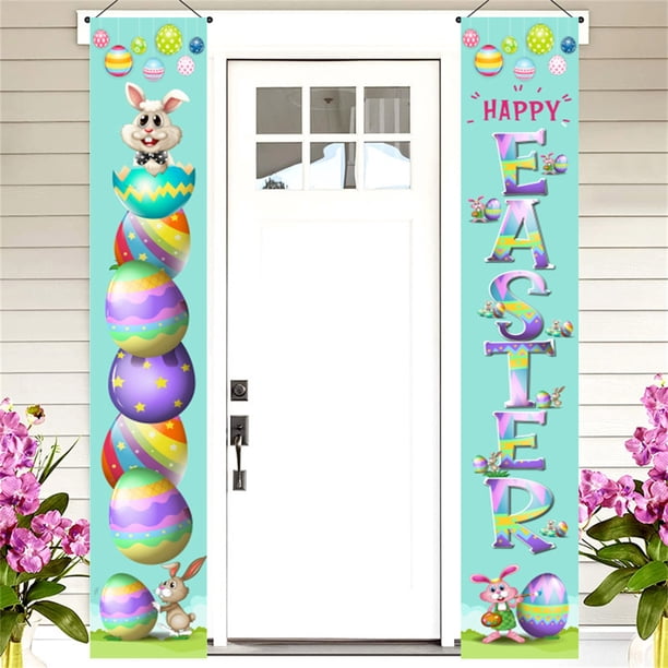 Decoraciones de pancartas de Pascua - Cajas de regalo de la puerta principal exterior interior de 71x12 pulgadas con globos en corazones - Decoración colgante de poliéster resistente al clima 600D