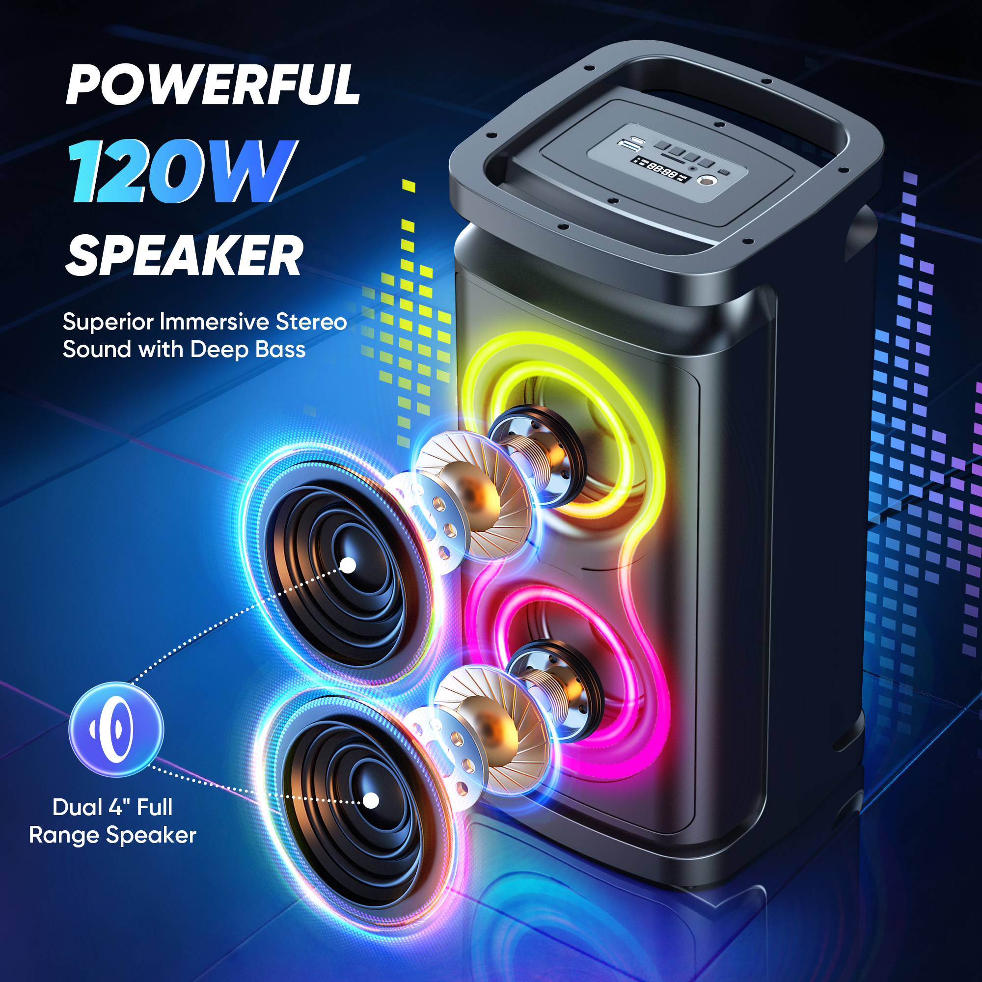 GCZ 120W Party Bluetooth Speaker with Karaoke Effects photo 2