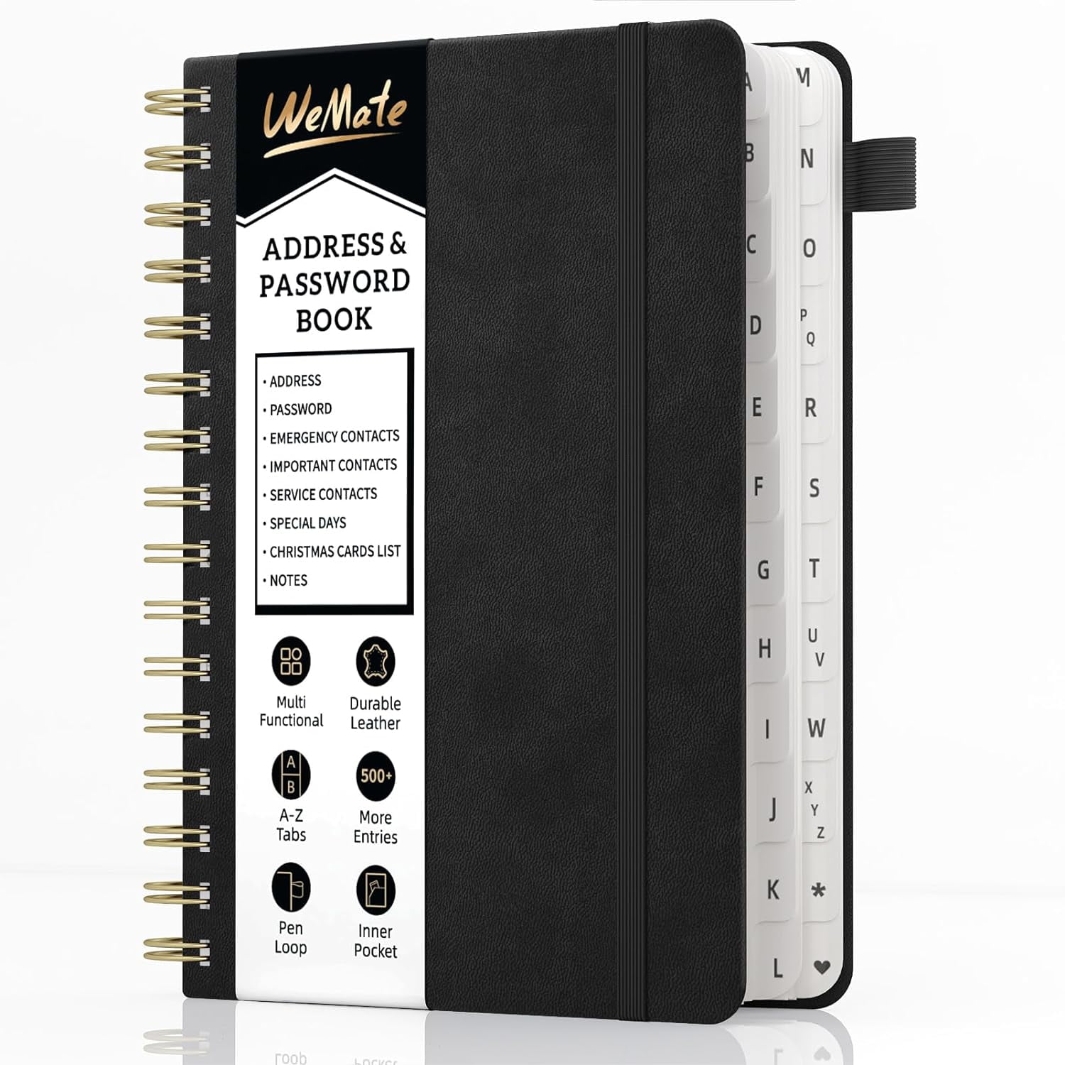 WEMATE Spiral Address Book with Alphabetical Tabs, Address Organizer Telephone Notebook 5.8″×8.2″, Black