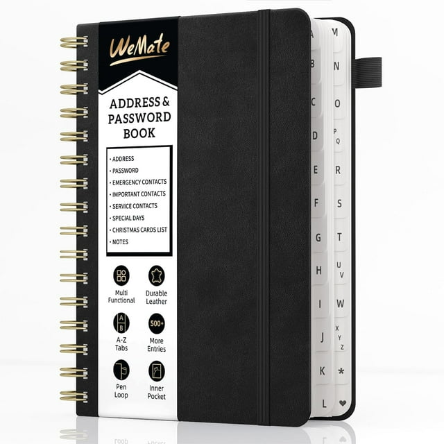 xianyou-Spiral Address Book with Alphabetical Tabs, Leather Password Book, Address Organizer Telephone Notebook Journal Keep Contact Safe Hardcover Large Print for Seniors Home Office 5.8\u2033×8.2\u