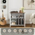 thumbnail image 4 of Record Player Stand, Mid-Century Vinyl Record Storage Cabinet, 3-Tier Record Player Holder, Turntable Stand with 4 Cabinet up to 220 Albums, End Table for Bedroom Music Room Living Room, White, 4 of 14