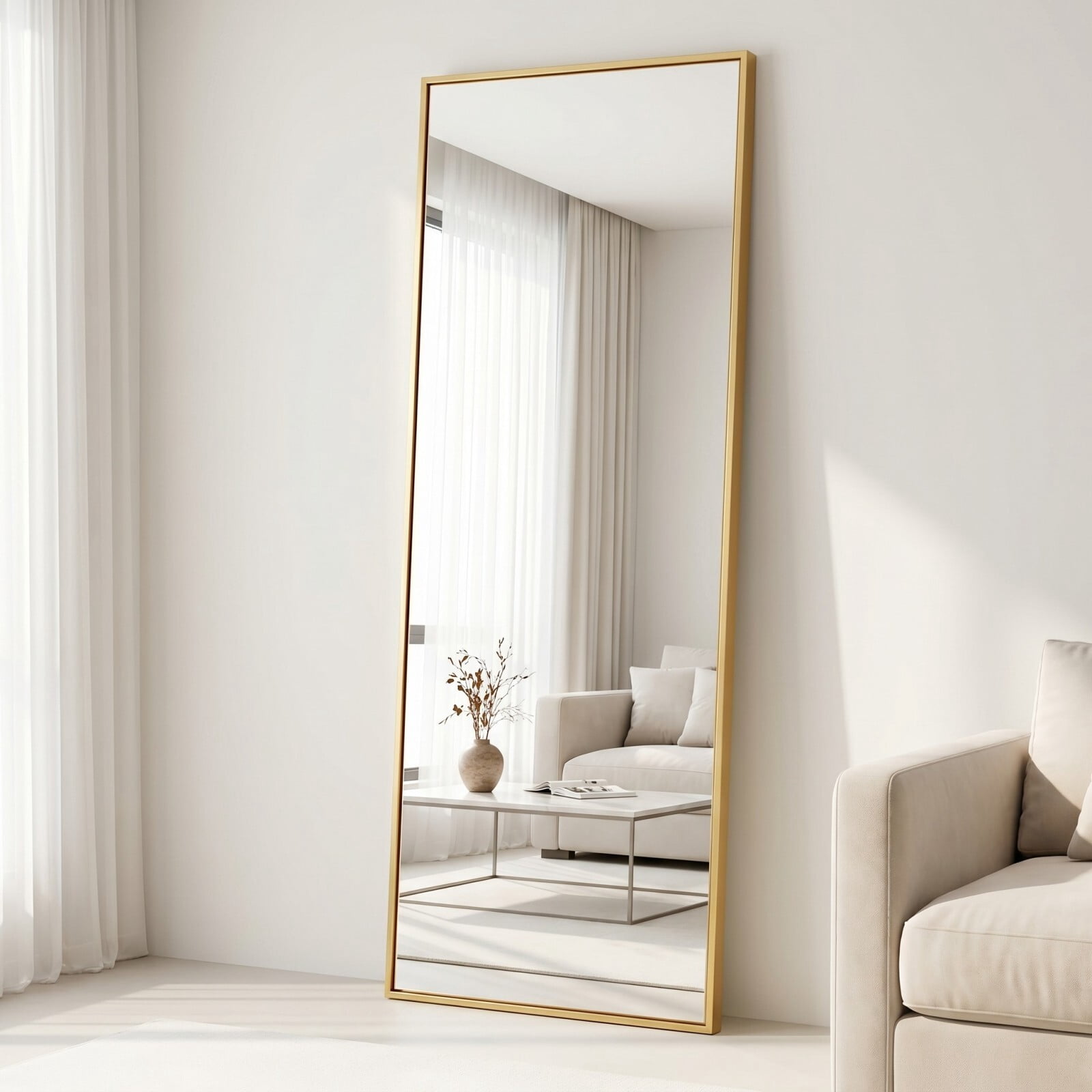 Easy4Home 64"x21" Full Length Mirror Rectangular Standing Floor Mirror, Gold