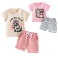 thumbnail image 1 of Toddler Baby Girls Summer Outfit, Cute But Feral Raccoon Print Short Sleeve Tee and Drawstring Shorts 2Pcs Set, Trendy Baby Clothes, 1 of 10