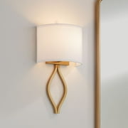 Possini Euro Design Sian Modern Wall Light Sconces Set of 2 Warm Brass Hardwired 10 Fixture White Half-Moon Linen Shade for Bedroom