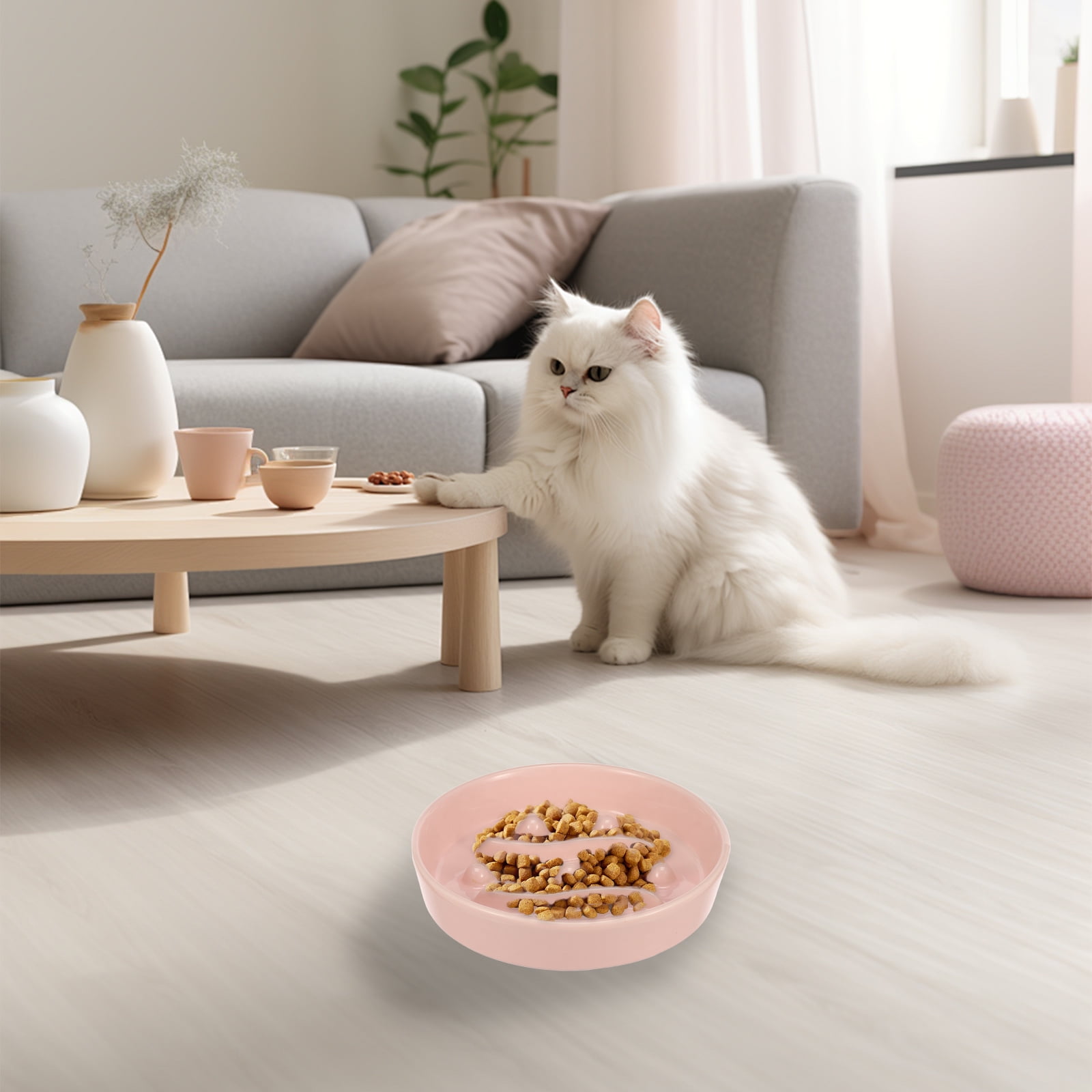 Threns 2 Pcs Practical Cat Slow Feeder Bowl Smooth Ceramic Cat Food Bowl Slow Feeder with Nonslip Bottom for Kitten Puppy Small Pet