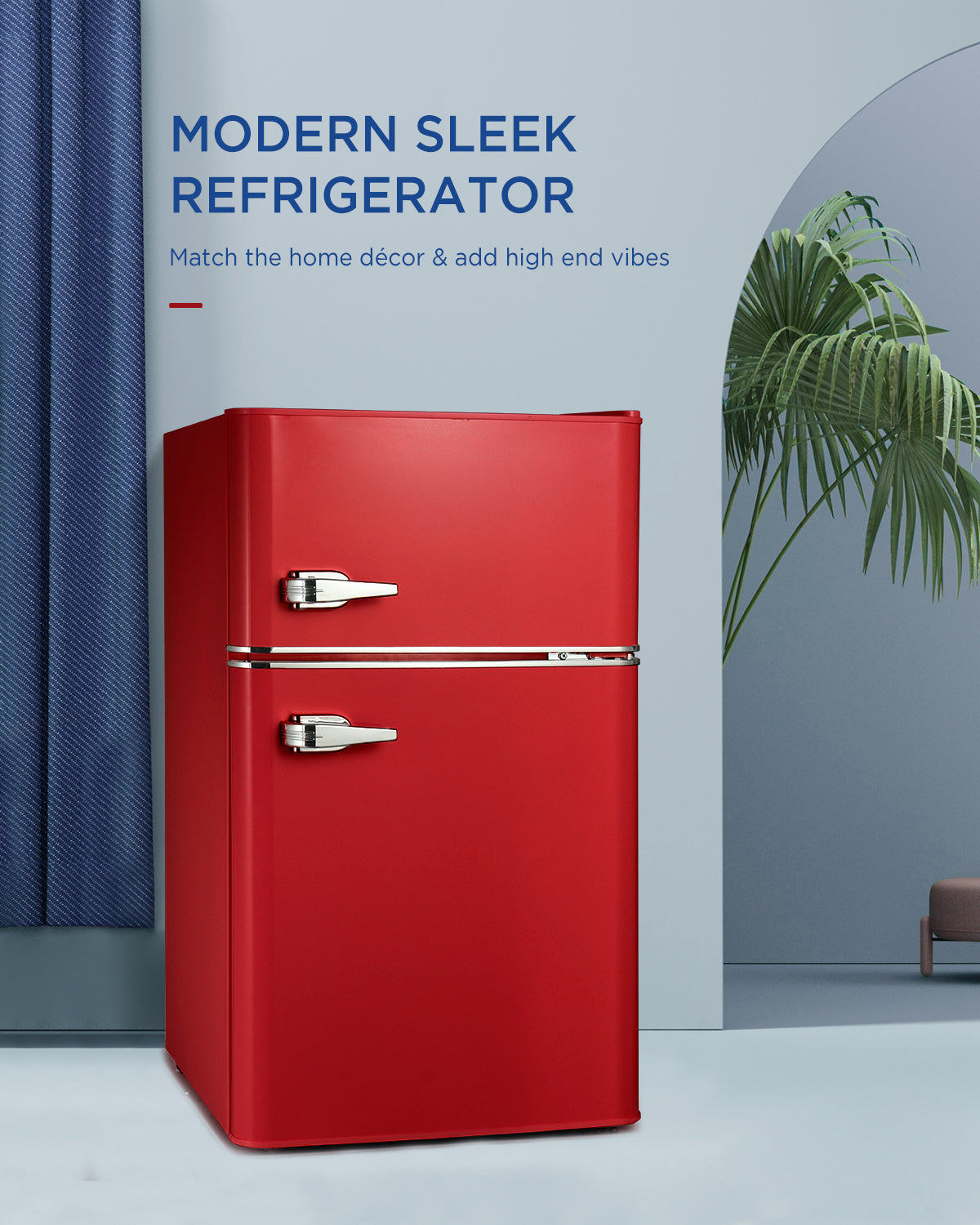 Northair 3.2 Cu ft Compact Mini Refrigerator Separate Freezer, Small Fridge Double 2-Door Adjustable Removable Retro Stainless Steel Shelves,Red