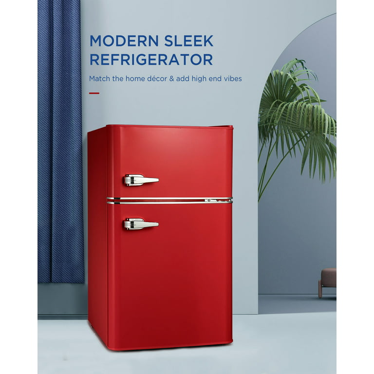 Northair 3.2 Cu ft Compact Mini Refrigerator Separate Freezer, Small Fridge Double 2-Door Adjustable Removable Retro Stainless Steel Shelves,Red