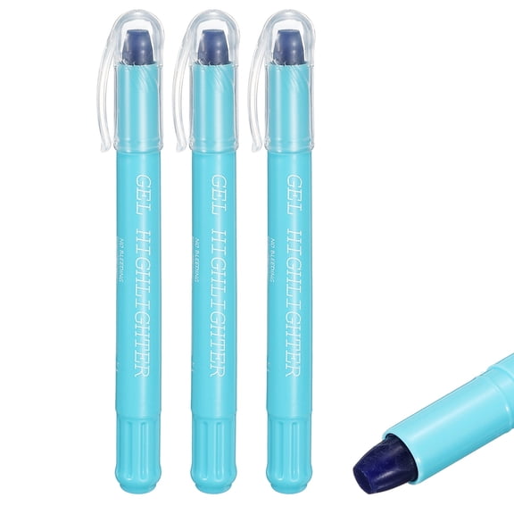 Sky Blue Gel Highlighters, 3 Pack Gel High Lighters No Bleeds Highliters Pens Wax Crayon Neon Clear View Bright Marker Pen Twist Up Gel Stick Cute for Books Office Adults