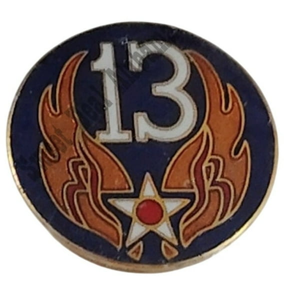 13th Air Force WW2 Crest, 1"D Hat, Lapel Pin, Brooch, Best Emblem - Perma-Shine