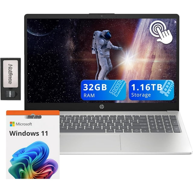 HP 15.6" HD Touchscreen Laptop, Intel i3-1215U, 32GB RAM, 1.16TB Storage(1TB SSD+160GB Docking Station Set), Intel UHD Graphics, Num Pad, HD Camera, Fast Charge, Wi-Fi 6E, Win 11 Home, Silver