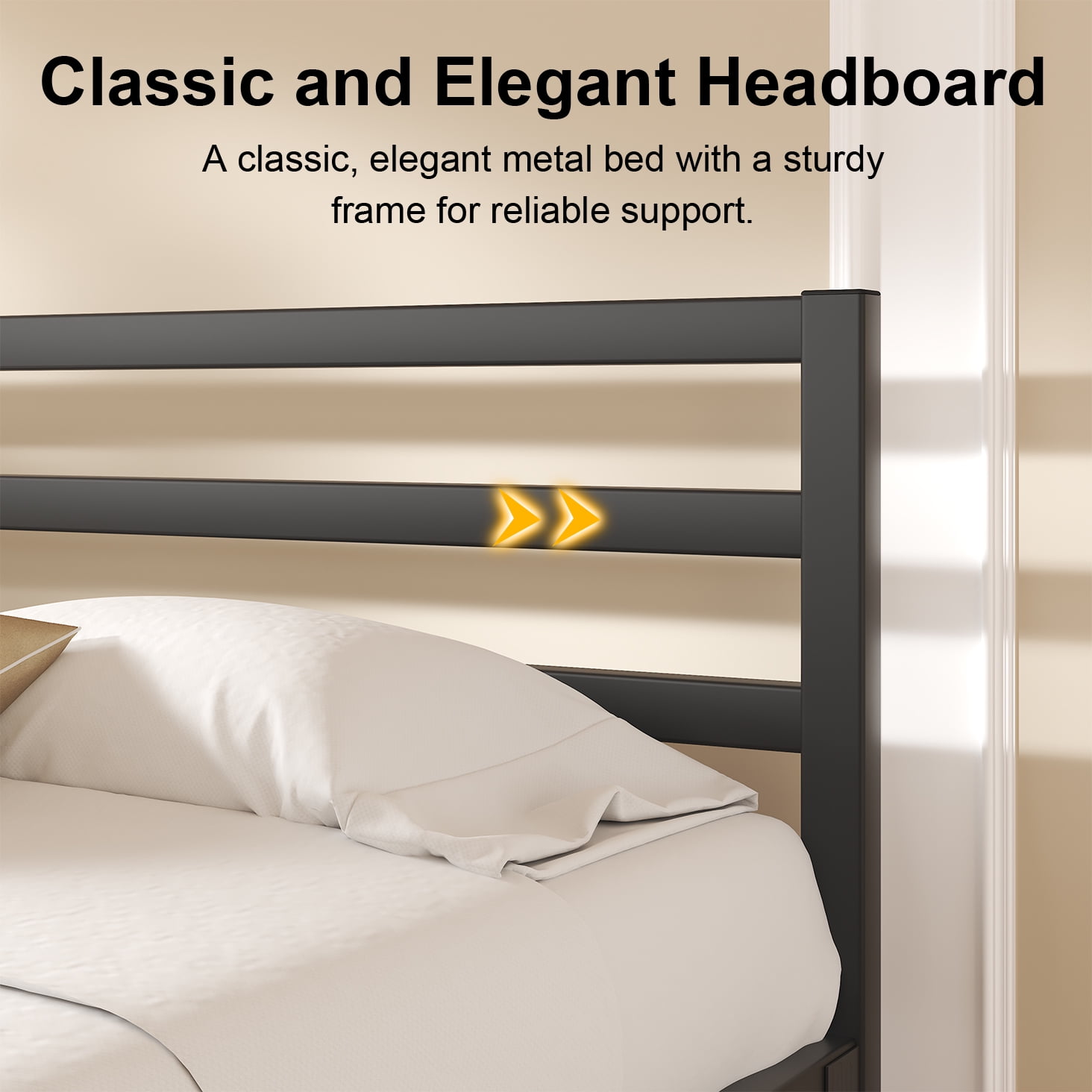Full Size Metal Bed Frame, Heavy Duty Platform Bed Frame with Headboard, Under Bed Storage, Strong Metal Slats Support, Black