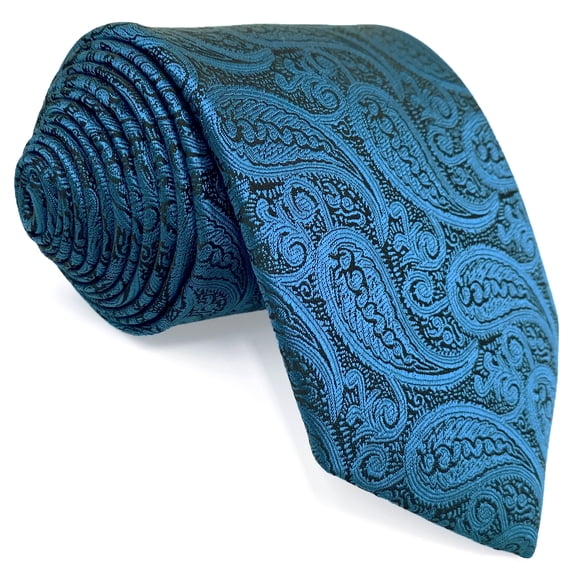 Dark Teal Blue Necktie for Men Ties Paisley Elegant for Suit Jacket Woven Wedding Medium 57.5"