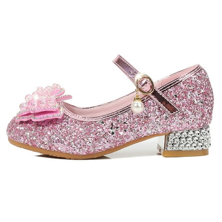 

kpoplk Toddler Shoes Girl Toddler Little Kid Girls Dress Pumps Glitter Sequins Princess Bowknot Low Heels Toddler Girl Sandals(Pink)