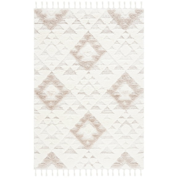 SAFAVIEH Moroccan Tassel Larry Geometric Shag Area Rug, Ivory/Beige, 8' x 10'